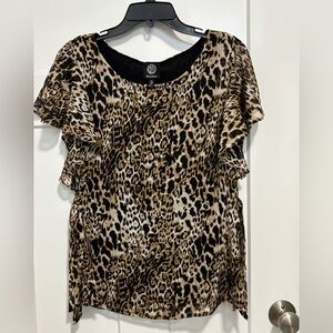 Bobeau Animal Print Blouse in Black and Brown